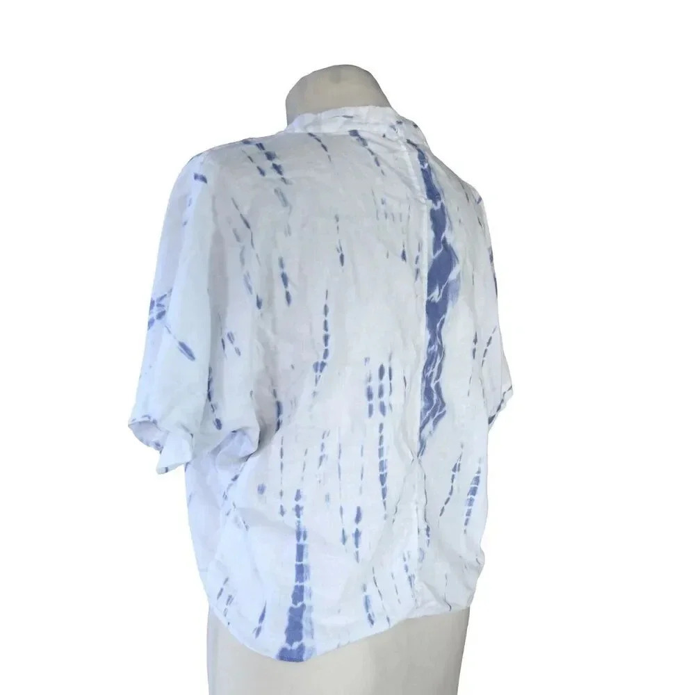 Rails Thea Blouse Cloud Tie Dye White Blue Linen Tied Front Revolve XS MSRP $148 - Picture 5 of 9
